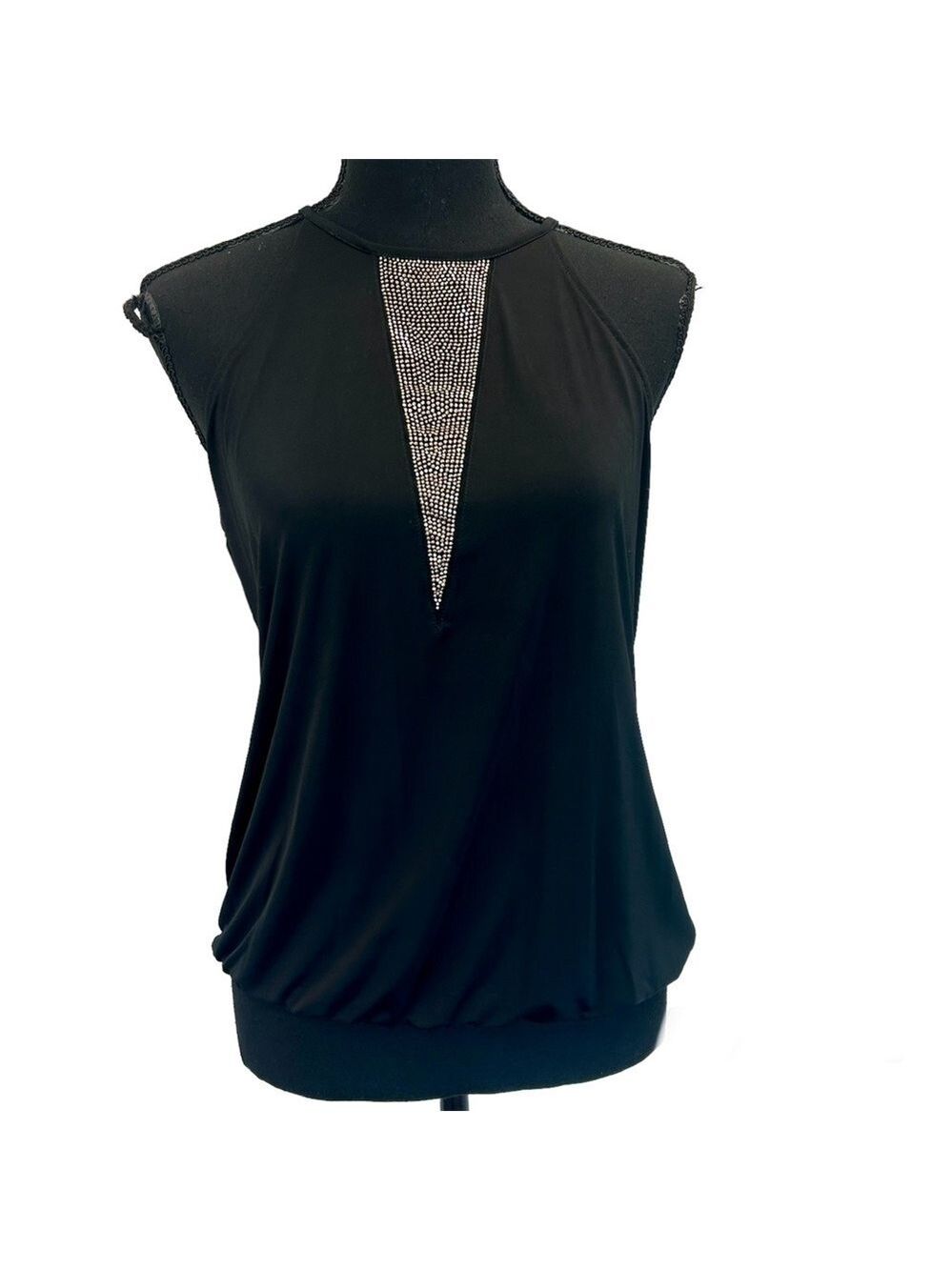 EXPRESS black gold studded rhinestone halter top camisole Sz M